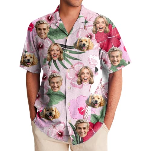 Generisch Hawaii Hemd Männer Damen, Personalisiert Hawaiihemd mit Gesicht Foto, Sommerhemd Strandhemd Kurzarm von Generisch