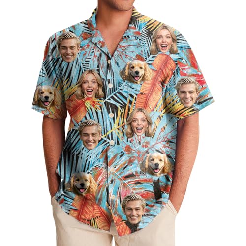Generisch Hawaii Hemd Männer Damen, Personalisiert Hawaiihemd mit Gesicht Foto, Sommerhemd Strandhemd Kurzarm von Generisch