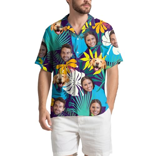 Generisch Hawaii Hemd Männer Damen, Personalisiert Hawaiihemd mit Gesicht Foto, Sommerhemd Strandhemd Kurzarm von Generisch