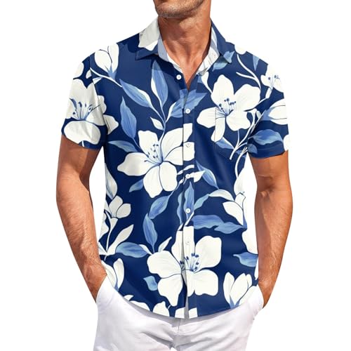 Generisch Hawaii Hemd Männer Hawaiihemd Kurzarm Lässig Button Down Hawaii-Print Sommerhemd für Strand Urlaub Sommerhemd von Generisch