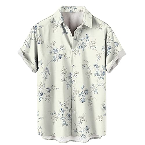 Generisch Hawaii Hemd Männer Hemd Herren Kurzarm Sommer Leinenhemd Herren Button Down Regular Fit mit Taschen Hemden Herren Kurzarm Sommer Sommerhemd Herren von Generisch