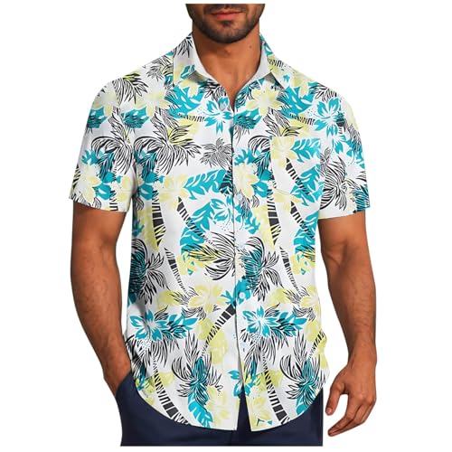 Generisch Hawaii Hemd Männer Sommer Kurzarmhemd Herren Oversize Hawaiihemd Blumen Freizeithemd Kurzarm Strand Herrenhemden Freizeit Strandhemd Baumwolle Urlaub Hemden Warehouse Deal Blau 4XL von Generisch