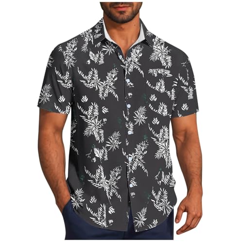 Generisch Hawaii Hemd Männer Sommer Kurzarmhemd Herren Oversize Hawaiihemd Blumen Freizeithemd Kurzarm Strand Herrenhemden Freizeit Strandhemd Leichte Sommerhemd Urlaub Hemden Angebote Dunkelgrau 3XL von Generisch