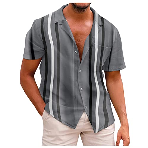 Generisch Hawaii Hemd Männer Vho, Freizeit Kurzarm Blumen Shirt Urlaub Sommer Strand Reise Shirts Party Herren Hemden Bügelfrei Baumwolle Hawai Haweishort Flamingo Outfit (3XL, Gray) von Generisch