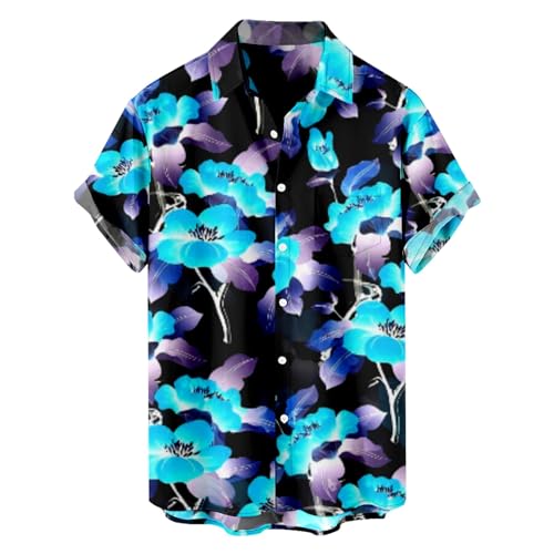 Generisch Hawaii Shirt Herren, Hemd Männer Kurzarm Sommer-Print Freizeit Funky Hawaiihemd Strand Leinenhemd Herren Dart Hawai Kostüm Mit Eissorten T Shirt Weiß Schwarz (4XL, Black) von Generisch