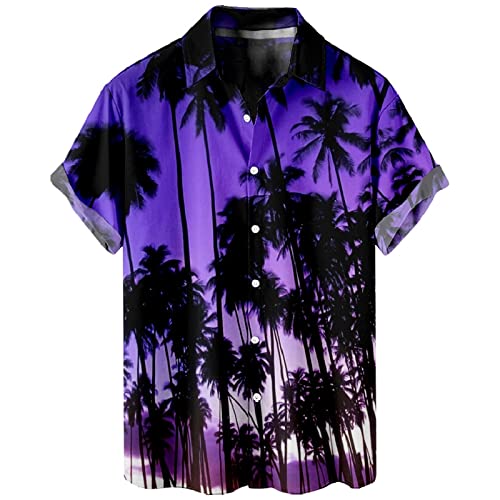 Generisch Hawaiihemd Herren 3D Funky Kurzarm Floral Blumenmuster Freizeit Strandhemd Hawaii-Print Strand-Hemd Kurzarm Knopfleiste Tropische Strandhemden (Lila， 8XL) von Generisch