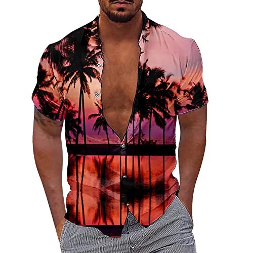 Generisch Hawaiihemd Herren 3D Funky Kurzarm Floral Blumenmuster Freizeit Strandhemd Hawaii-Print Strand-Hemd Kurzarm Knopfleiste Tropische Strandhemden (Rosa， L) von Generisch