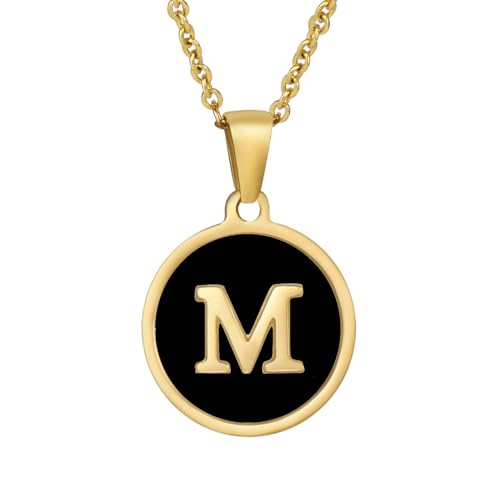 Generisch Heilkristall-Halskette, Edelstahl, natürliche schwarze Muschel, Buchstabe M, Halskette mit natürlichem Edelstein-Anhänger, Schmuck für Männer, Frauen und Paare von Generisch