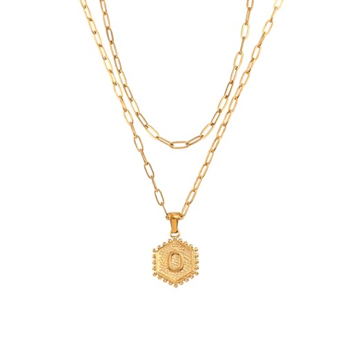 Generisch Heilkristall-Halskette, doppelte Büroklammerkette, sechseckiger Buchstabe O, Halskette mit natürlichem Edelsteinanhänger für Männer, Frauen und Paare von Generisch