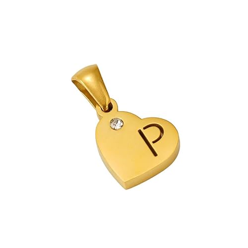 Generisch Heilkristall-Halskette, herzförmige Diamant-Halskette aus Titanstahl mit natürlichem Edelsteinanhänger mit dem Buchstaben P, Schmuck für Männer, Frauen und Paare von Generisch