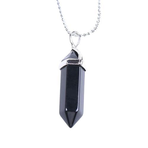 Generisch Heilkristall-Halsketten Für Frauen, Natürliche Sechseckige, Spitze Edelstein-Halskette Mit Silberner Perlenkette, Naturstein-Anhänger, Schmuckgeschenke Für Frauen Und Männer, Schwarzer Onyx von Generisch