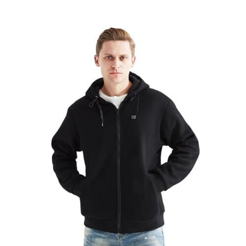 Generisch Heizly - Beheizbarer Zip Hoodie Unisex | USB Anschluss, 3 Heizzonen & 10h Wärme | Beheizter Reißverschlusspullover aus Baumwolle mit Kapuze für Herren & Damen | Schwarz, Größe: 3XL von Generisch