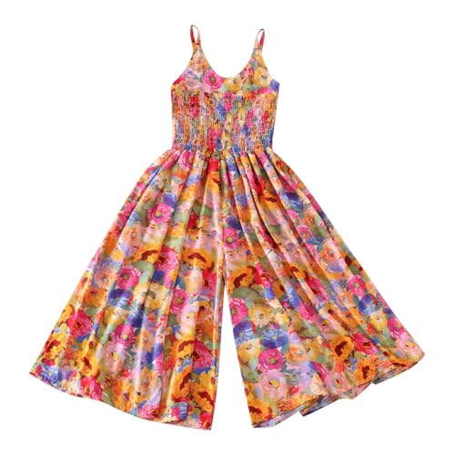Generisch Helles Rosa Latzhose Kinder 140 Mädchen Overall Blumenmuster Sommer Jumpsuit Lang Weites Bein Trägerhose Lässige Strampler Ärmellos Romper Sommeroveralls Freizeithose Playsuit von Generisch
