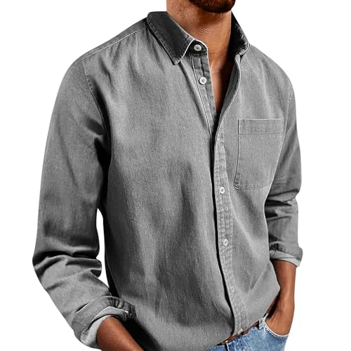 Generisch Hemd, Herren Regular Fit Langarm Button Down Shirts Unifarben Freizeithemd Businesshemd Bügelfreie Hemden (XXL, Grau) von Generisch