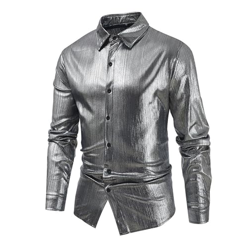 Generisch Hemd Herren, Unifarben Langarm Männer Hemden Regular Fit Einfarbig Button Down Shirts Businesshemd Herren (4XL, Silver) von Generisch