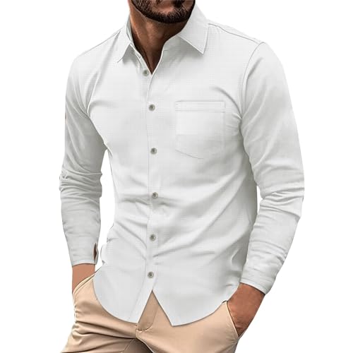 Generisch Hemd Herren Bügelfrei, Unifarben Langarm Männer Hemden Regular Fit Einfarbig Button Down Shirts Freizeithemden (3XL, Weiß) von Generisch