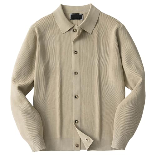 Generisch Hemd Herren Einfarbig Strickjacke Lässige Knit Cardigan Knopfleiste Locker Freizeithemd Weiche Strickmantel Rippenstrick Dünne Jacket Stretch Feinstrick Langarmhemd von Generisch