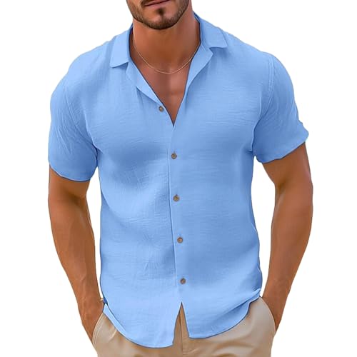 Generisch Hemd Herren Freizeithemden Dünne Hawaii Hemden Sommer Strand Tshirt Button Down Hemd Kurzarm Shirt Basic Herrenhemden Einfarbig Kurzarmshirt Bequeme Sommerhemd Himmelblau XXL von Generisch