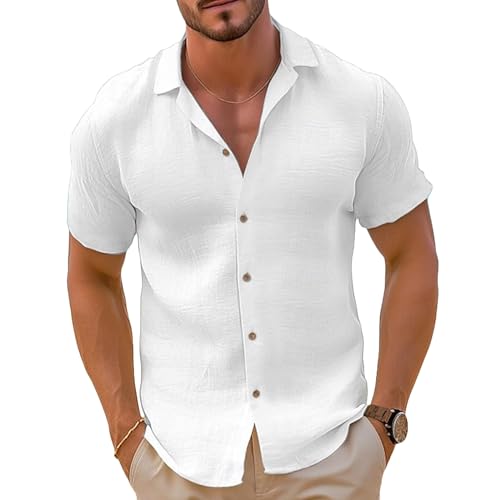 Generisch Hemd Herren Freizeithemden Dünne Hawaii Hemden Sommer Strand Tshirt Button Down Hemd Kurzarm Shirt Basic Herrenhemden Einfarbig Kurzarmshirt Bequeme Sommerhemd Weiß XXL von Generisch