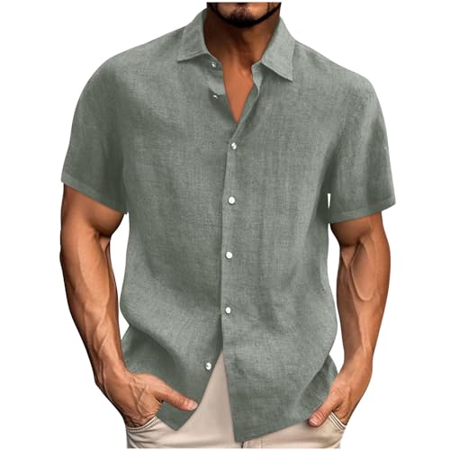 Generisch Hemd Herren Kurzarm Baumwolle Leinenhemd Sommer Freizeithemden Einfarbig Herrenhemden Fashion Sommerhemd Stretch Hemden Männer Business Hemd Kurzarmhemd Grau 5XL von Generisch