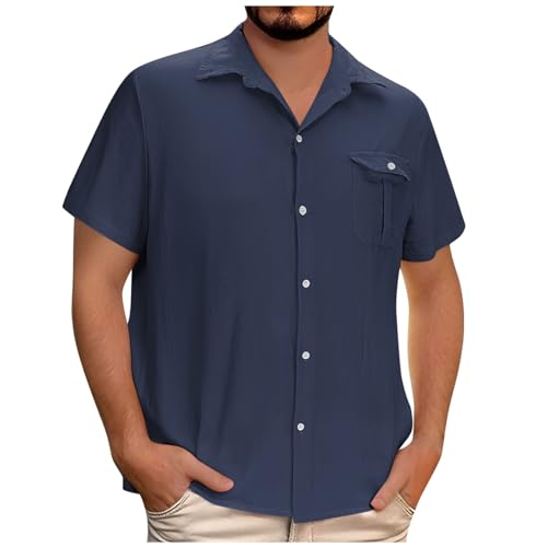 Generisch Hemd Herren Kurzarm Baumwolle Leinenhemd Sommer Freizeithemden Einfarbig Herrenhemden Modische Sommerhemd Stretch Button Down Hemden Männer Business Tshirts Freizeit Strandhemd von Generisch