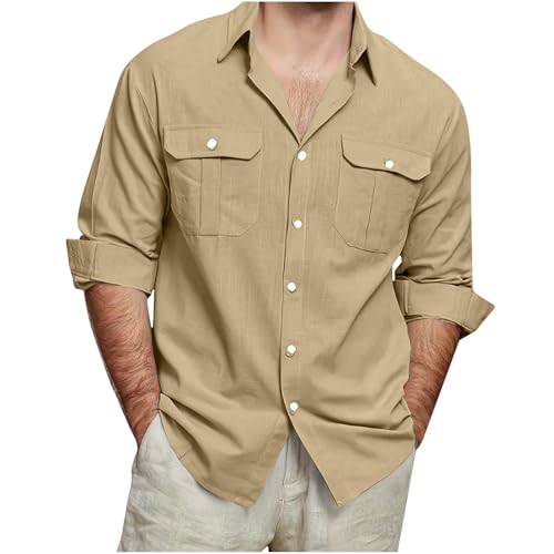Generisch Hemd Herren Kurzarm Baumwolle Leinenhemd Sommer Freizeithemden Einfarbig Herrenhemden Modische Sommerhemd Stretch Button Down Hemden Männer Business Tshirts Freizeit Strandhemd von Generisch