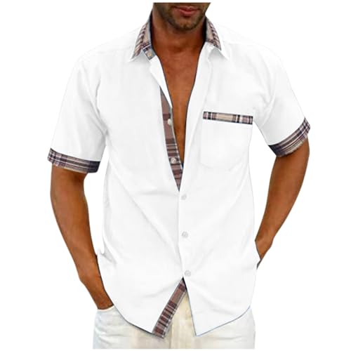 Generisch Hemd Herren Kurzarm Freizeithemden mit Tasche Casual Herrenhemden Einfarbig Kurzarmhemd Locker Hawaii Hemden Button-Down Freizeithemd Bügelfrei Hemden Sommerhemd Weiß 5XL von Generisch