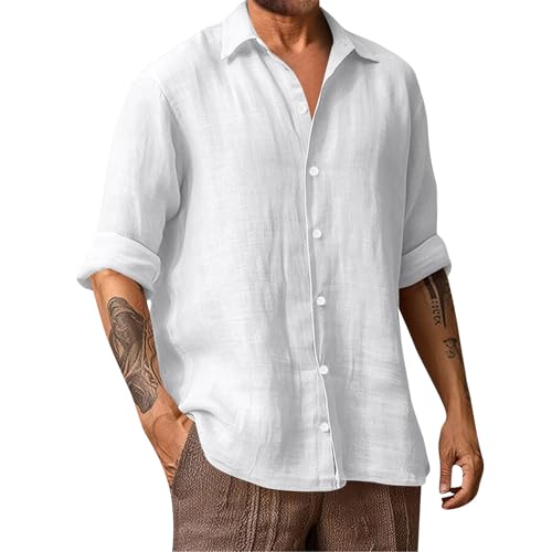 Generisch Hemd Herren Langarm, Hemden Button Down Shirts Casual Freizeithemd Regular Fit Einfarbig Langarm Oberteile (XL, Weiß) von Generisch