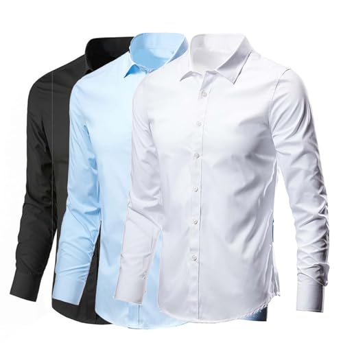 Generisch Hemd Herren Langarm 3er Pack Business Hemden Einfarbig Herrenhemden Regular Fit Weich Arbeitshemd Atmungsaktive Businesshemden Leichtes Freizeithemd Langarmshirt Schwarz Himmelblau Weiß XL von Generisch