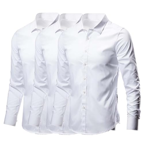 Generisch Hemd Herren Langarm 3er Pack Business Hemden Einfarbig Herrenhemden Regular Fit Weich Arbeitshemd Atmungsaktive Businesshemden Leichtes Freizeithemd Langarmshirt Weiß XXL von Generisch