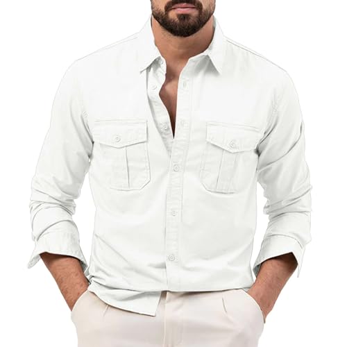 Generisch Hemd Herren Langarm Grosse GröSsen - Herrenhemden Langarm BüGelfrei Comfort Fit Baumwolle Langarmhemd Mit Zwei Brusttasche Button Down Hemden Revers Vintages Trachtenhemd Freizeithemden von Generisch