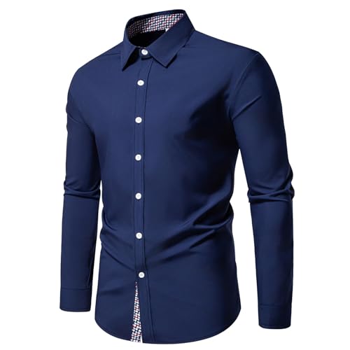 Generisch Hemd Herren Langarm Knöpfe Revers Hemdbluse Slim Fit Langarmshirt Leichte Businesshemd Elegante Hochzeit Herrenhemd Einfarbig Basic Arbeitshemd Trachtenhemd für Männer Warehouse Deal von Generisch