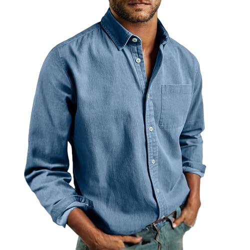 Generisch Hemd Herren Langarm Leinenhemd Button Down Leichtes Arbeithemd Atmungsaktiv Bequeme Sommerhemd Freizeithemd Regular Fit Outwear Leicht Outdoorhemd mit Knopfleiste Casual Businesshemd von Generisch