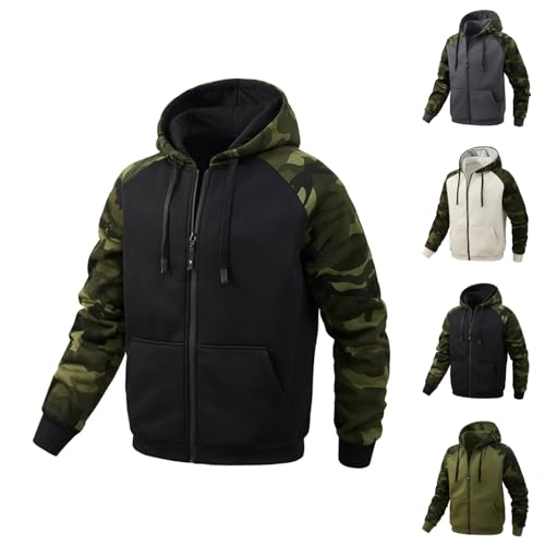 Generisch Hemd Herren LangarmKapuzenpullover Herren Kapuzenjacke Farbblock Hoodie Reißverschluss Warmer Rundhals Sweatjacke Kordelzug Winter Pullover Taschen Baumwolle Bequemer Fit üBergangsjacke von Generisch