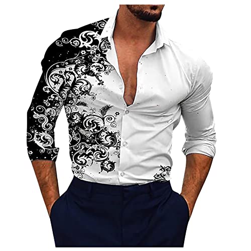 Generisch Hemd Herren Schwarz, Regular Fit Button Down Shirts Langarm Freizeithemden Businesshemd Für Weisses Männer (XL, Weiß) von Generisch