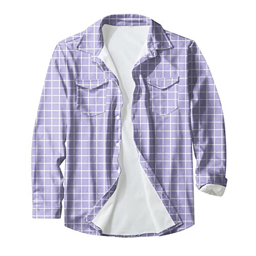 Generisch Hemd Herren Slim Fit, Langarm Karriert Trachtenhemd Regular Fit Freizeithemd Karohemden Button Down Shirts Outfit (4XL, Light Purple) von Generisch