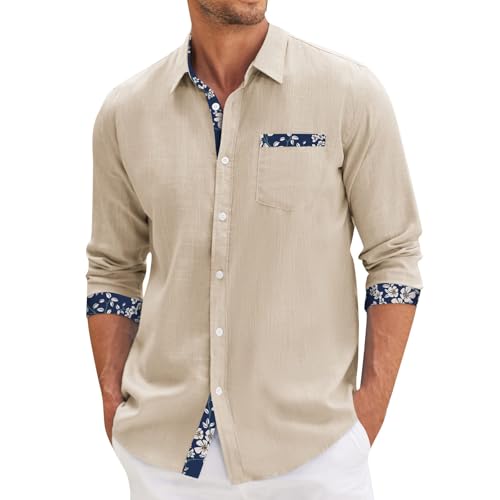 Generisch Hemd Herren Slim Fit, Unifarben Langarm Männer Hemden Regular Fit Einfarbig Button Down Shirts Freizeithemden (M, Beige) von Generisch