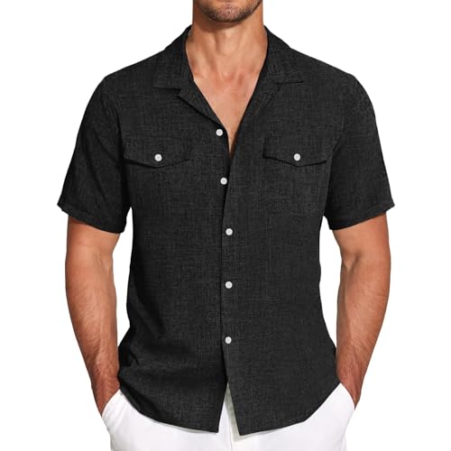 Generisch Hemd Herren kariert Herren Hemd Kurzarm schwarz rotes Hemd 4XL schwarzes Hemd Herren Hemden Kurzarm männer Hemden Sommer Herren Hemd schwarz Baumwoll Hemd Herren von Generisch