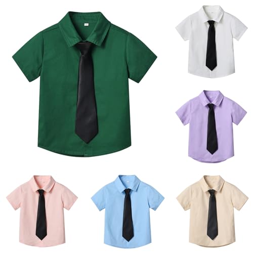 Generisch Hemd Jungen 128 Kurzarm Schuluniform Grün Mit Krawatte Revers Formelle Uniform Student Hemd Freizeithemden Einfarbige Hemdbluse Sommerhemd Boy Bekleidungssets Baby-Jungen von Generisch