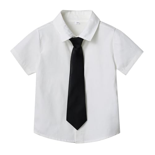 Generisch Hemd Jungen 128 Kurzarm Schuluniform Weiß Mit Krawatte Revers Formelle Uniform Student Hemd Freizeithemden Einfarbige Hemdbluse Sommerhemd Boy Bekleidungssets Baby-Jungen von Generisch