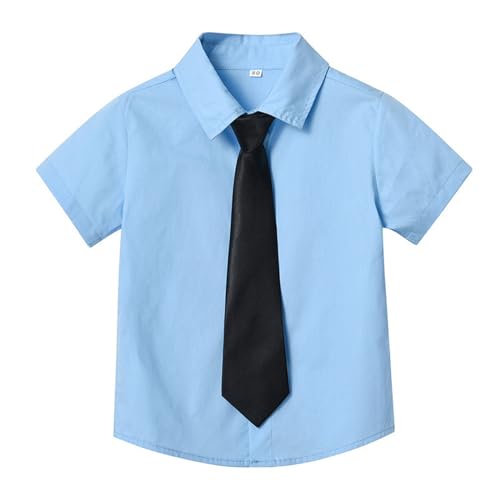Generisch Hemd Jungen 152 Kurzarm Schuluniform Helles Blau Mit Krawatte Revers Formelle Uniform Student Hemd Freizeithemden Einfarbige Hemdbluse Sommerhemd Boy Bekleidungssets Baby-Jungen von Generisch