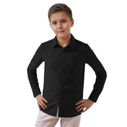 Generisch Hemd Jungen Langarm 152 Slim Fit Student Hemd Baumwolle Revers Freizeithemden Einfarbige Hemdbluse Sommerhemd Boy Langarmshirt Junge Button Down Casual Hemden Sommer Formelle Uniform von Generisch