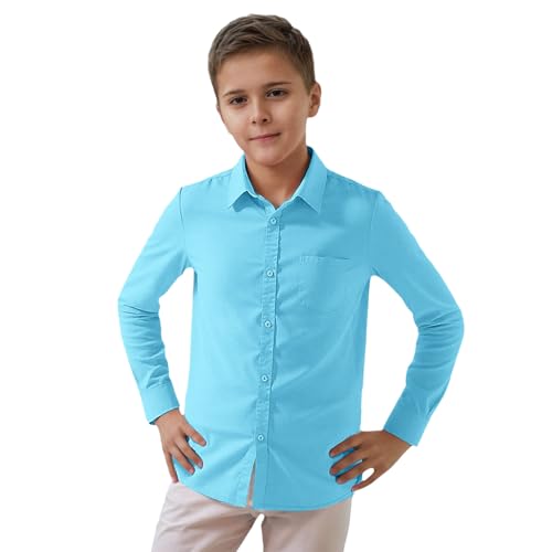 Generisch Hemd Jungen Langarm 158 Slim Fit Student Hemd Baumwolle Revers Freizeithemden Einfarbige Hemdbluse Sommerhemd Boy Langarmshirt Junge Button Down Casual Hemden Sommer Formelle Uniform von Generisch