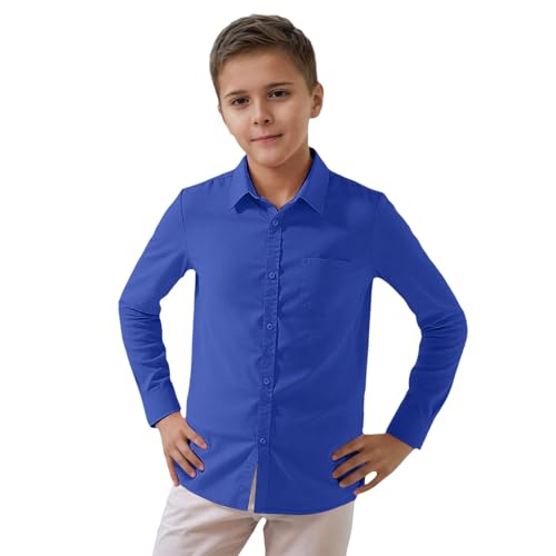 Generisch Hemd Jungen Langarm 158 Slim Fit Student Hemd Baumwolle Revers Freizeithemden Einfarbige Hemdbluse Sommerhemd Boy Langarmshirt Junge Button Down Casual Hemden Sommer Formelle Uniform von Generisch