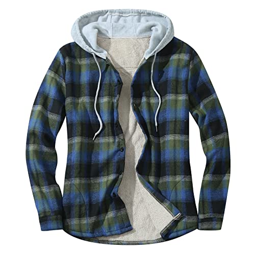 Generisch Hemd Mit Kapuze Herren, Teddyfutter Kapuze Thermohemd Innenfleece Kariert Holzfällerhemd Holzfäller Winterjacken Outdoor Thermo Winterjacke Arbeitsjacke Thermohemd Fleecefutter Stehkragen von Generisch