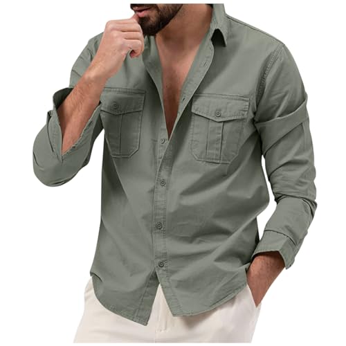 Generisch Hemd Schwarz Herren, Regular Fit Langarm Herrenhemden Button Down Shirts Unifarben Freizeithemd Businesshemd Shirt (M, Grau) von Generisch