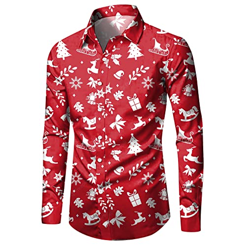 Generisch Hemd Weihnachten Herren: Lustig XXL Weihnachtshemd Weihnachtsshirt 3D Slim Fit Weihnachtshemden Hemd Weihnachten 4XL Baumwolle Weihnachts Hemd Weihnachtsoutfit von Generisch