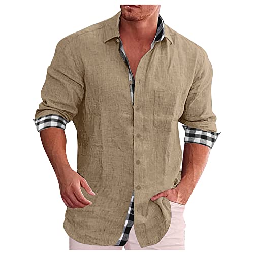 Generisch Hemden Herren, Langarm Einfarbig Sommerhemd Button Down Herren Regular Fit Freizeithemd Shirts Oberhemden (5XL, Khaki) von Generisch