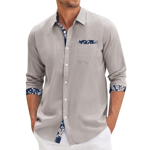 Generisch Hemden Herren Langarm, Unifarben Männer Regular Fit Einfarbig Herrenhemden Button Down Shirts Freizeithemden (XXL, Light Gray) von Generisch