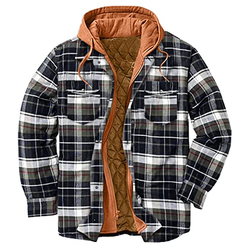 Generisch Hemdjacke Kariertes Herren Hoodies Casual Flanelljacke mit Kapuze Warm Herren Holzfäller Jacke Langarm mit Reißverschluss Verdicken Thermohemd Freizeitjacke FleeceFutter Winterjacke von Generisch